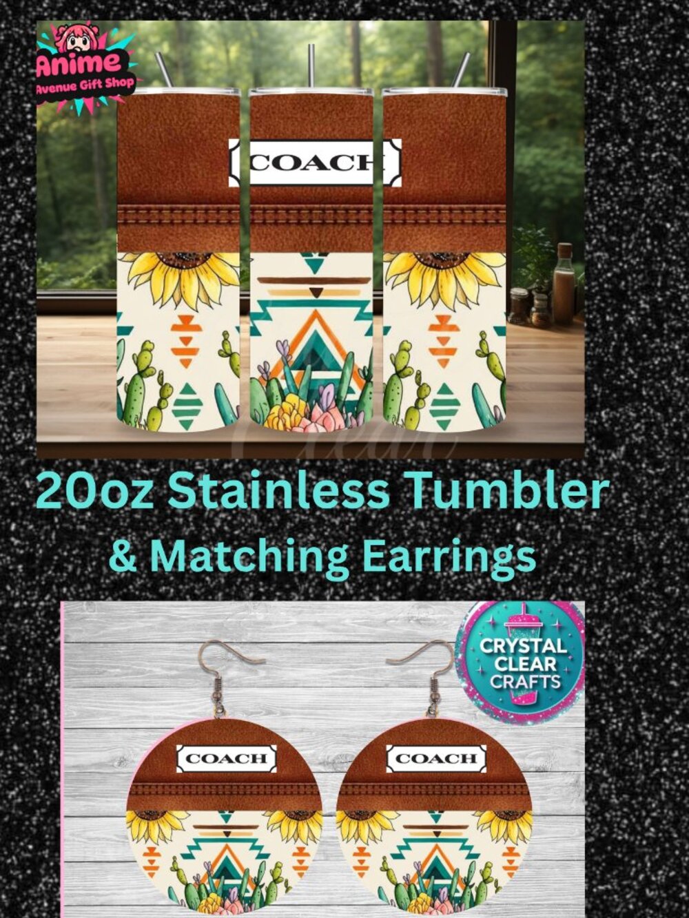 Coach 20oz Stainless Steel Tumbler & Matching Earring Set Custom
